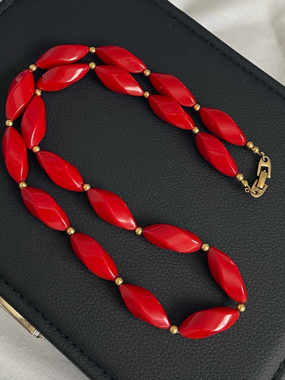 Napier Women’s Red Beaded Gold Tone Statement Necklace